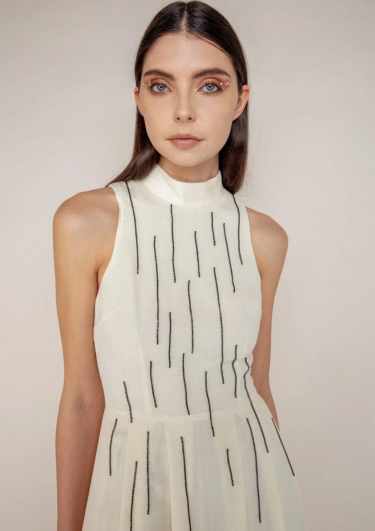 Sarah High-Neck Crystal Embellishments Dress