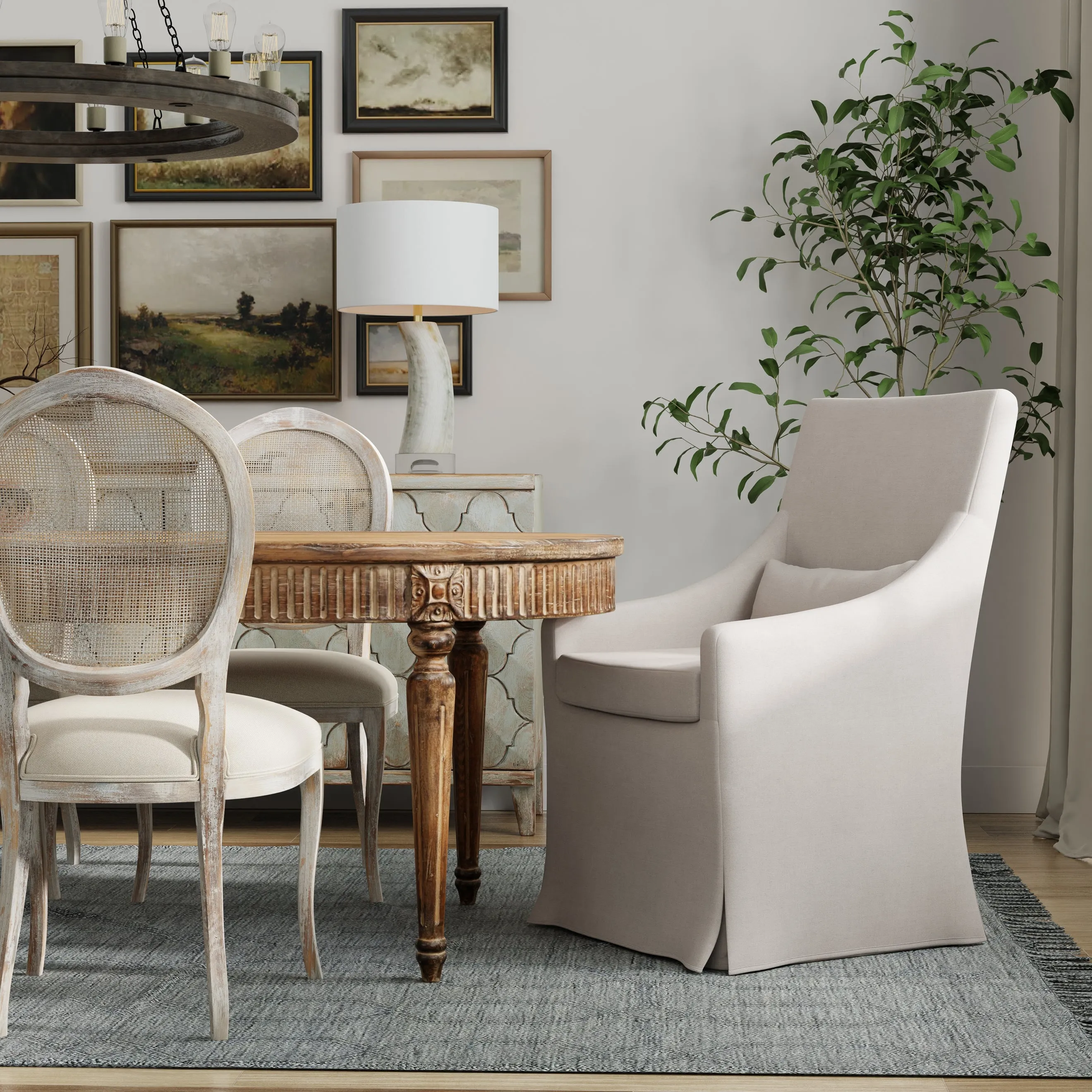 Sarreid - Skirted Arm Chair - Beige - Transitional