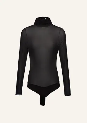 Sheer high neck bodysuit in black