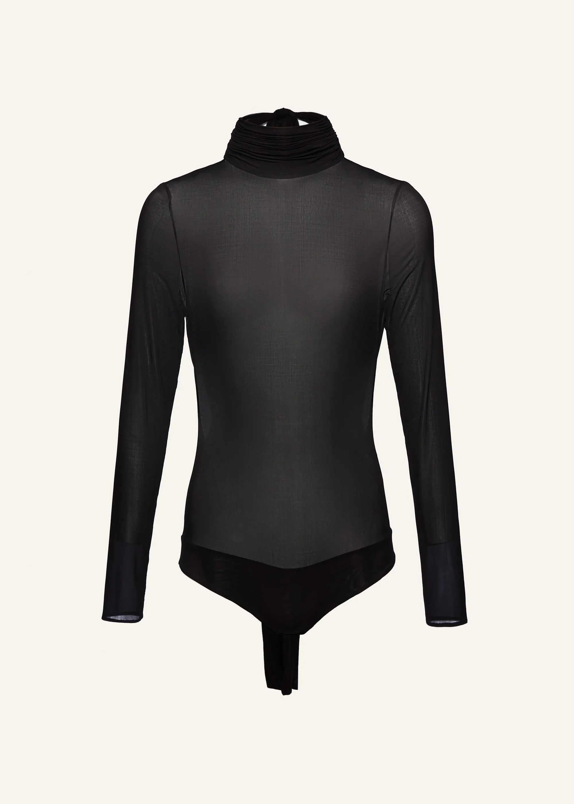 Sheer high neck bodysuit in black