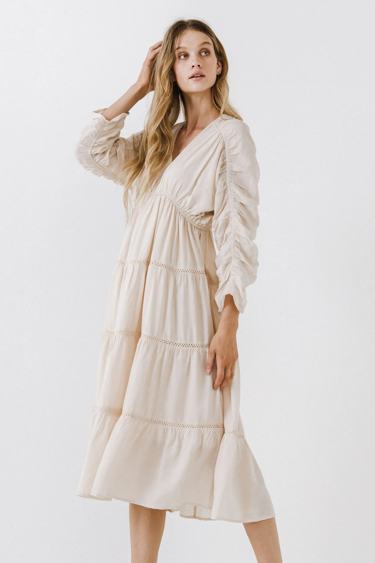 Shirring Detail Midi Dress