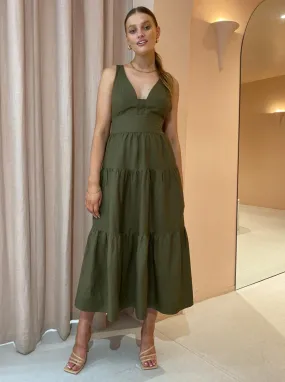 Shona Joy Juliana Plunged Cross Back Midi Dress in Forest