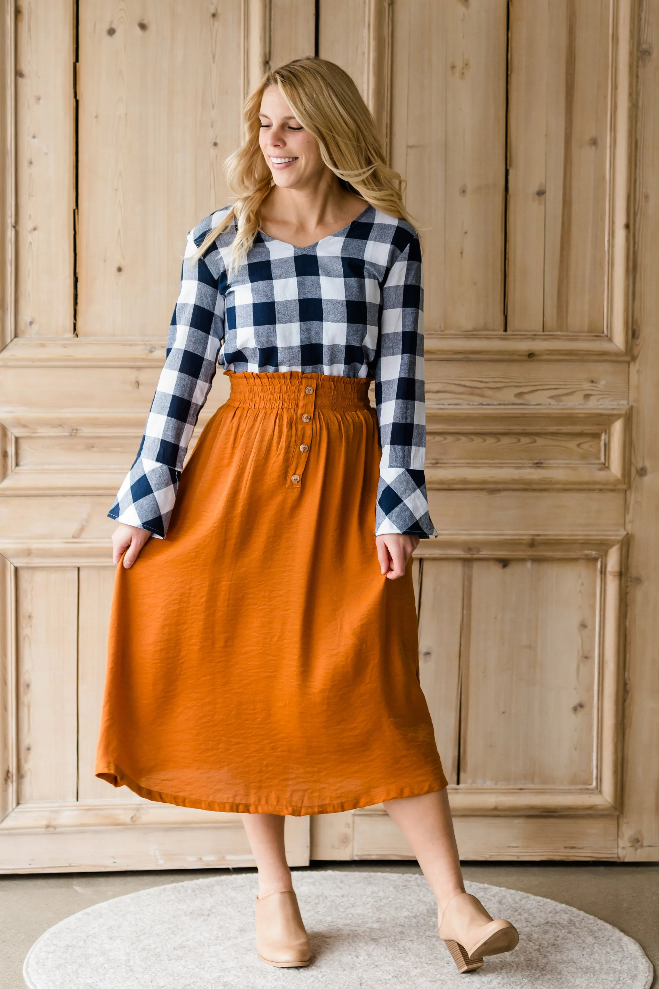 Smock Waist Button Up Midi Skirt - FINAL SALE