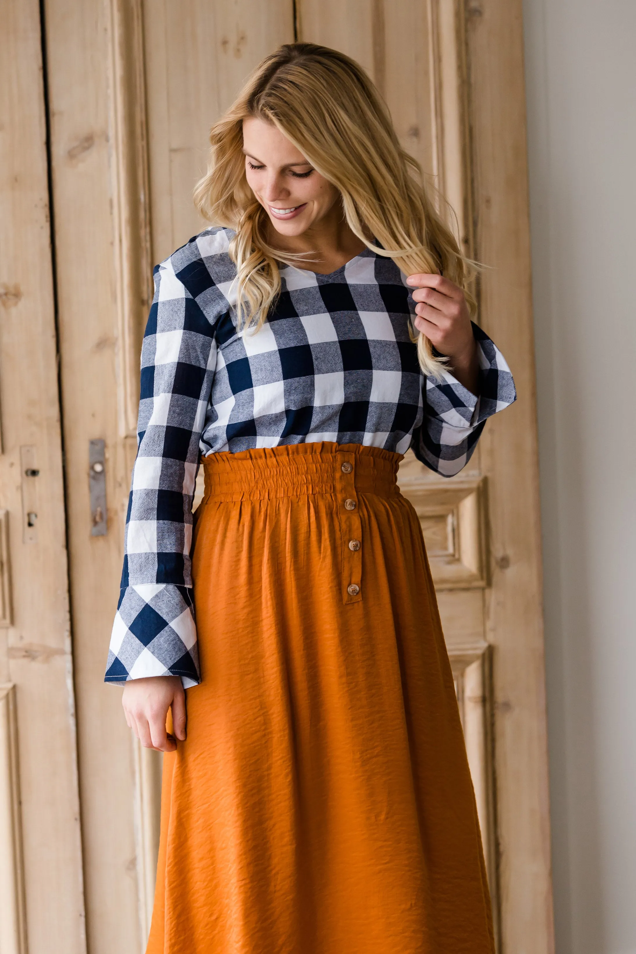 Smock Waist Button Up Midi Skirt - FINAL SALE