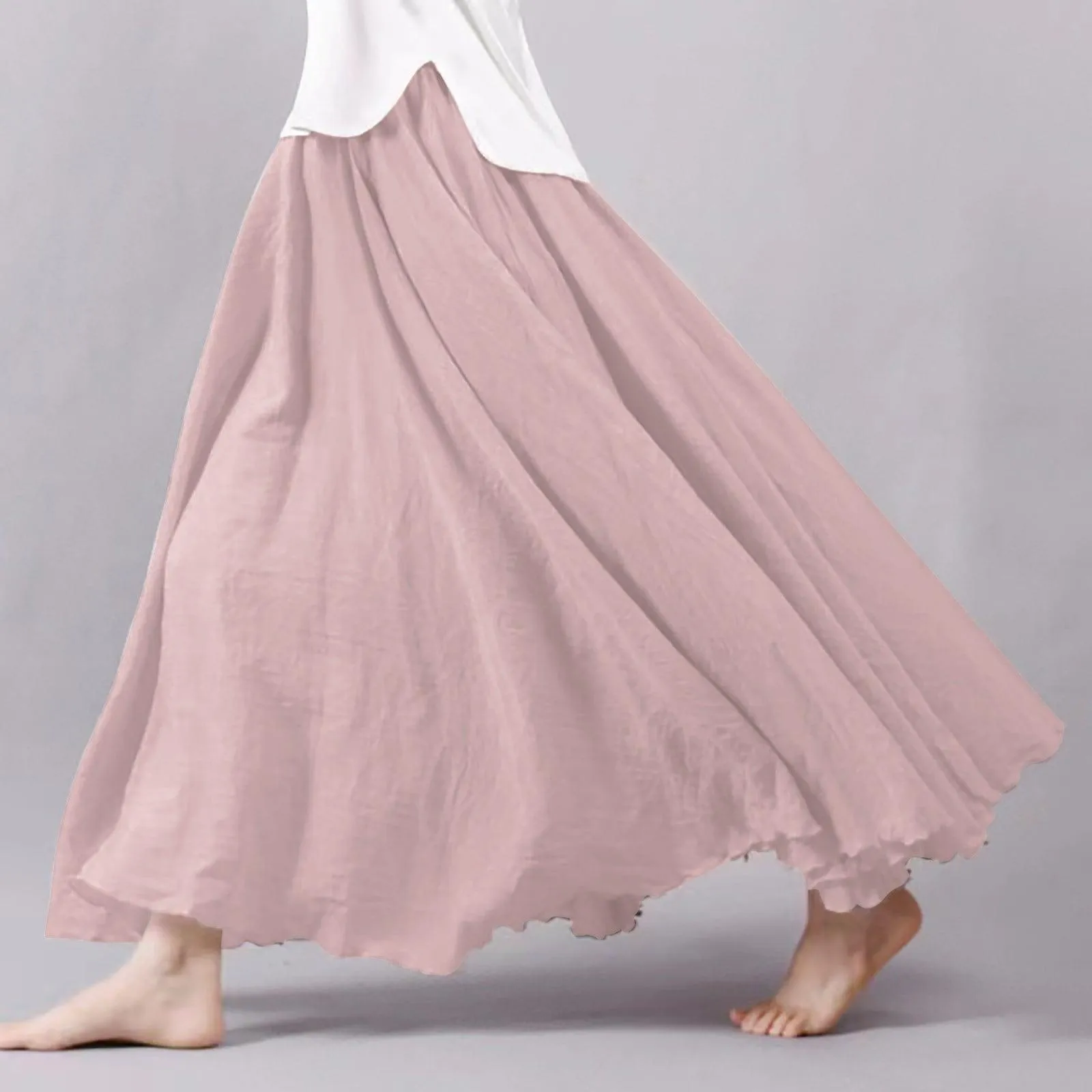 SNOWSONG Fall Skirts for Women 2024 Clearance! Women's Fashion Linen Scalloped Hem Half-Length Skirt, Midi Skirts, Boho Skirts, Floral Skirt 1PC Half-body Skirt Beige L