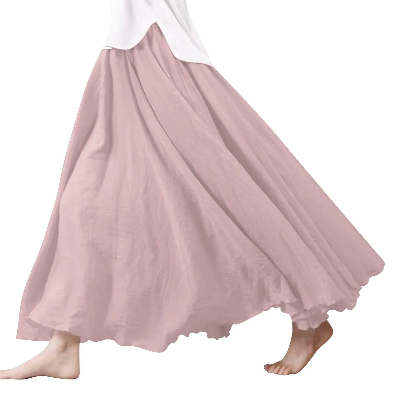 SNOWSONG Fall Skirts for Women 2024 Clearance! Women's Fashion Linen Scalloped Hem Half-Length Skirt, Midi Skirts, Boho Skirts, Floral Skirt 1PC Half-body Skirt Beige L