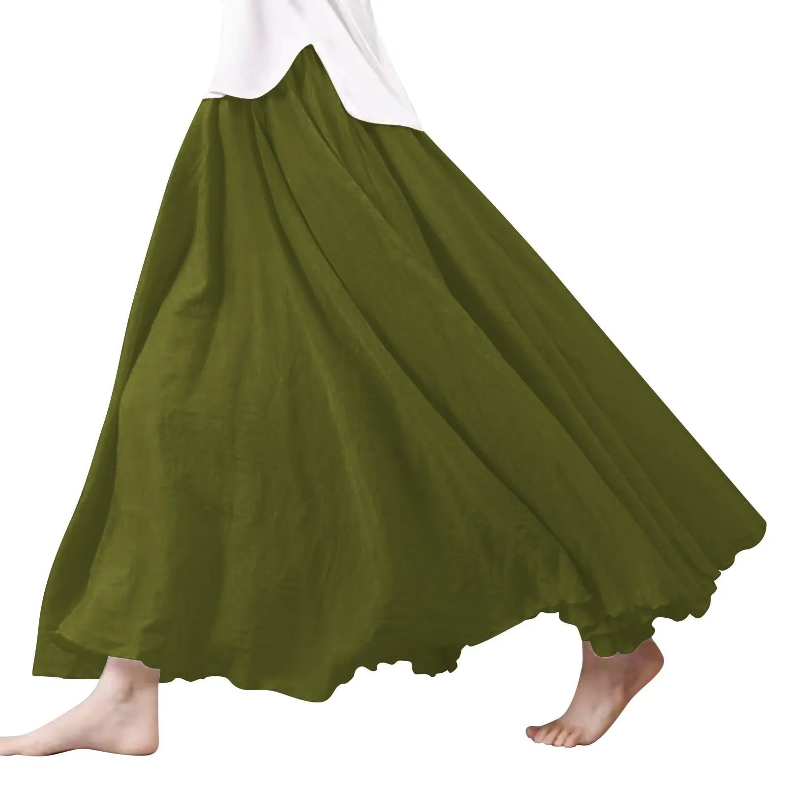 SNOWSONG Fall Skirts for Women 2024 Clearance! Women's Fashion Linen Scalloped Hem Half-Length Skirt, Midi Skirts, Boho Skirts, Floral Skirt 1PC Half-body Skirt Beige L
