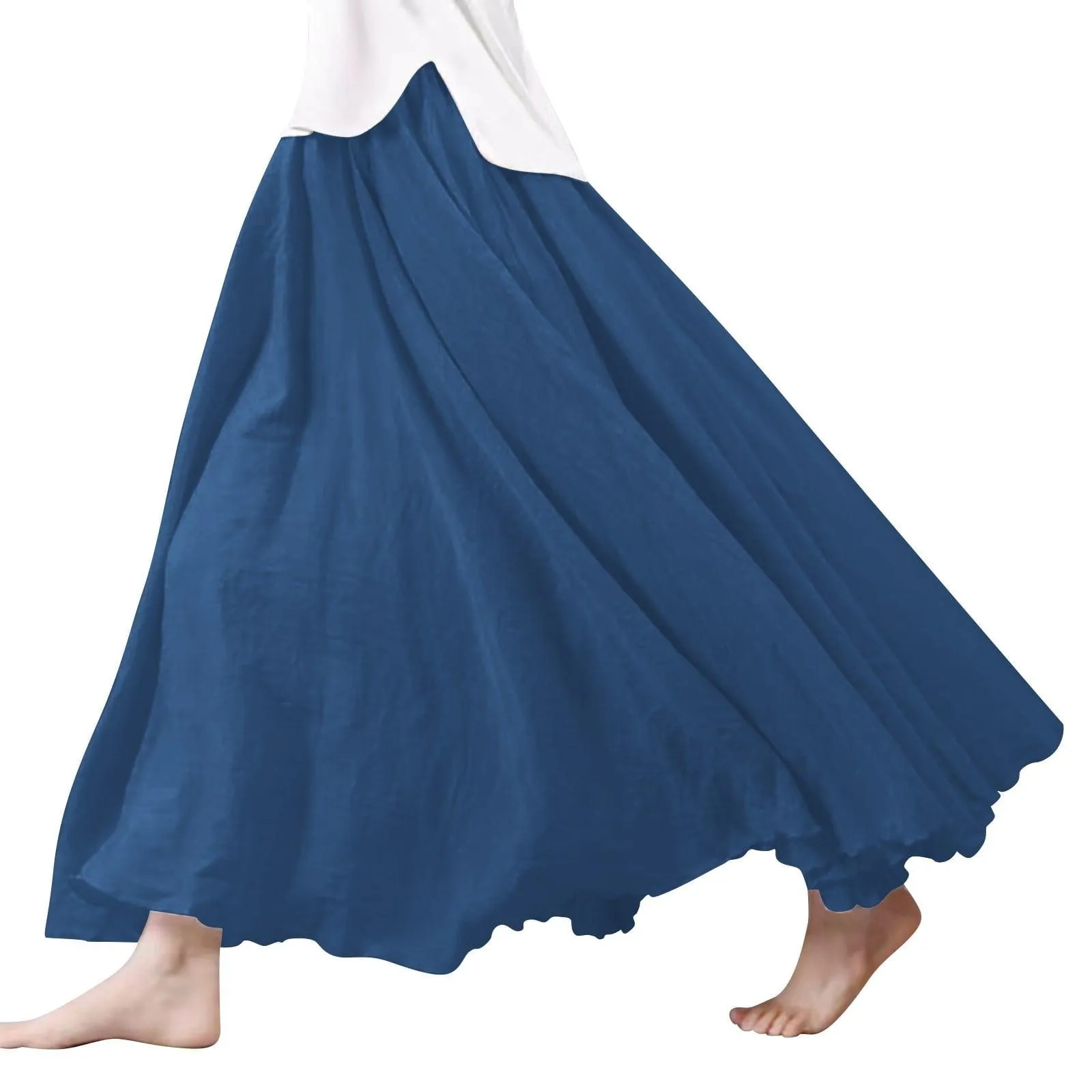 SNOWSONG Fall Skirts for Women 2024 Clearance! Women's Fashion Linen Scalloped Hem Half-Length Skirt, Midi Skirts, Boho Skirts, Floral Skirt 1PC Half-body Skirt Beige L