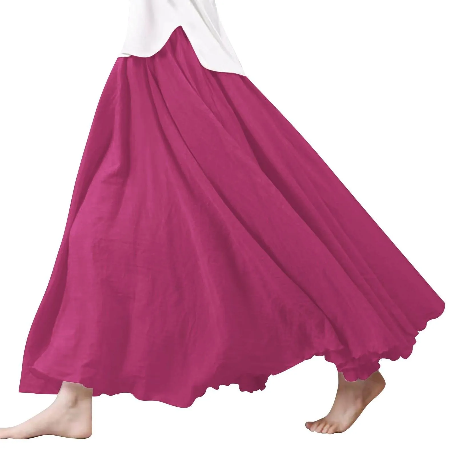 SNOWSONG Fall Skirts for Women 2024 Clearance! Women's Fashion Linen Scalloped Hem Half-Length Skirt, Midi Skirts, Boho Skirts, Floral Skirt 1PC Half-body Skirt Beige L