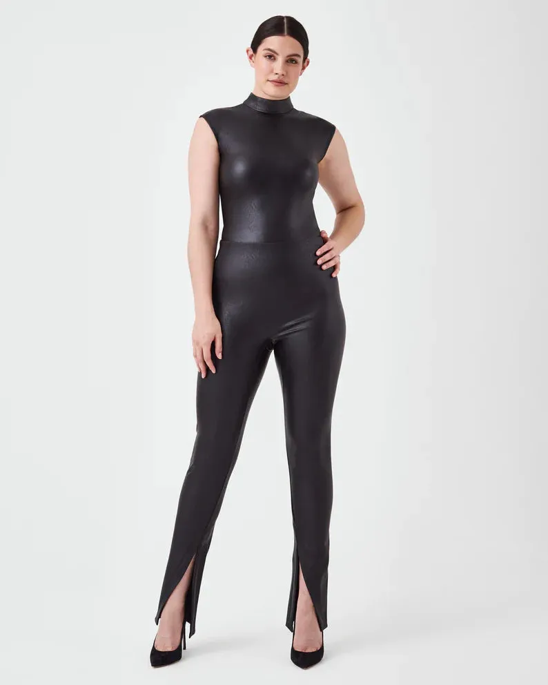 Spanx Leather-Like Bodysuit Luxe Black
