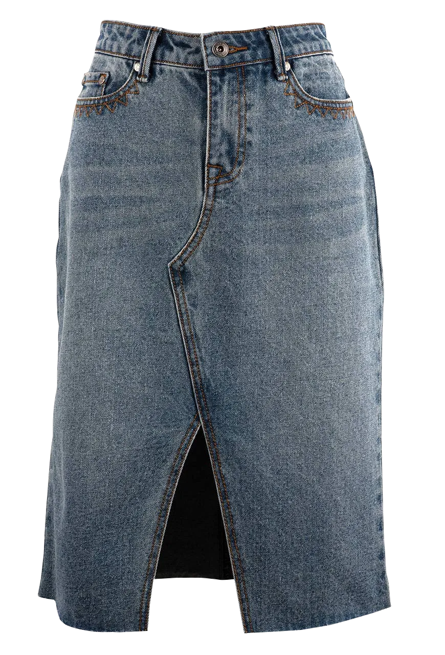 Stetson Women's Denim 5 Pocket Midi Skirt