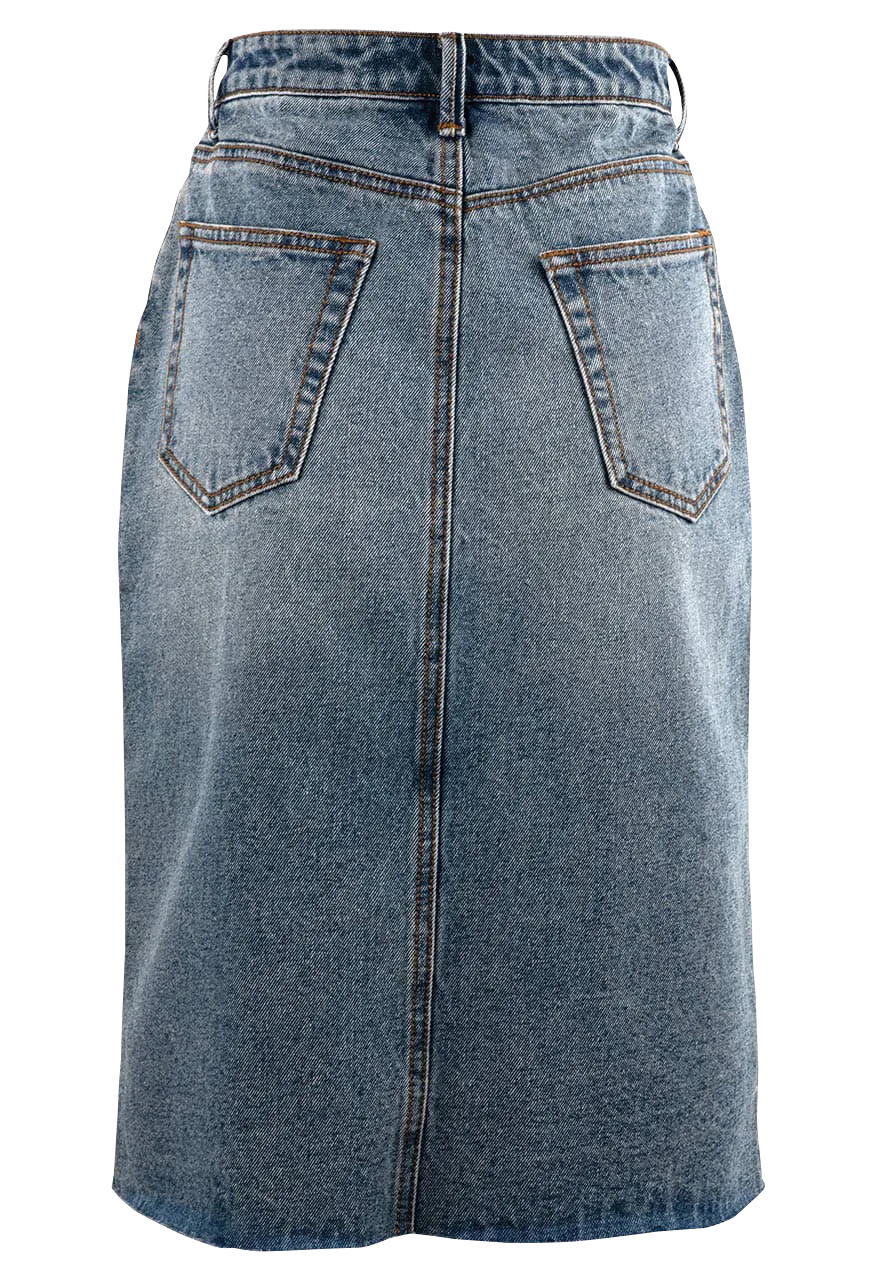 Stetson Women's Denim 5 Pocket Midi Skirt