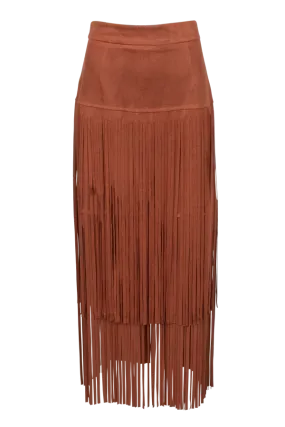 Suede Fringe Skirt in Rust by Adore