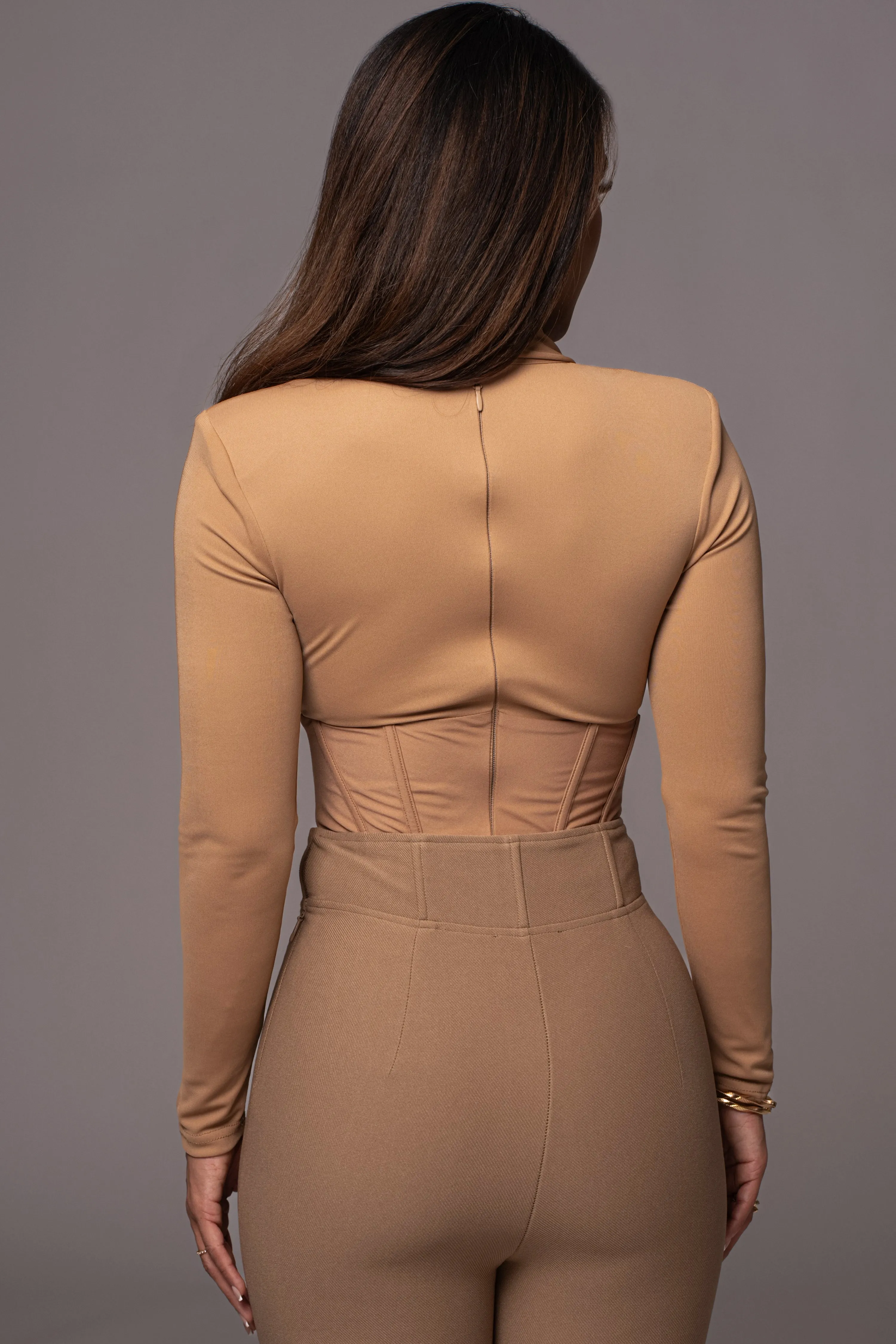 Tan Drape Corset Bodysuit