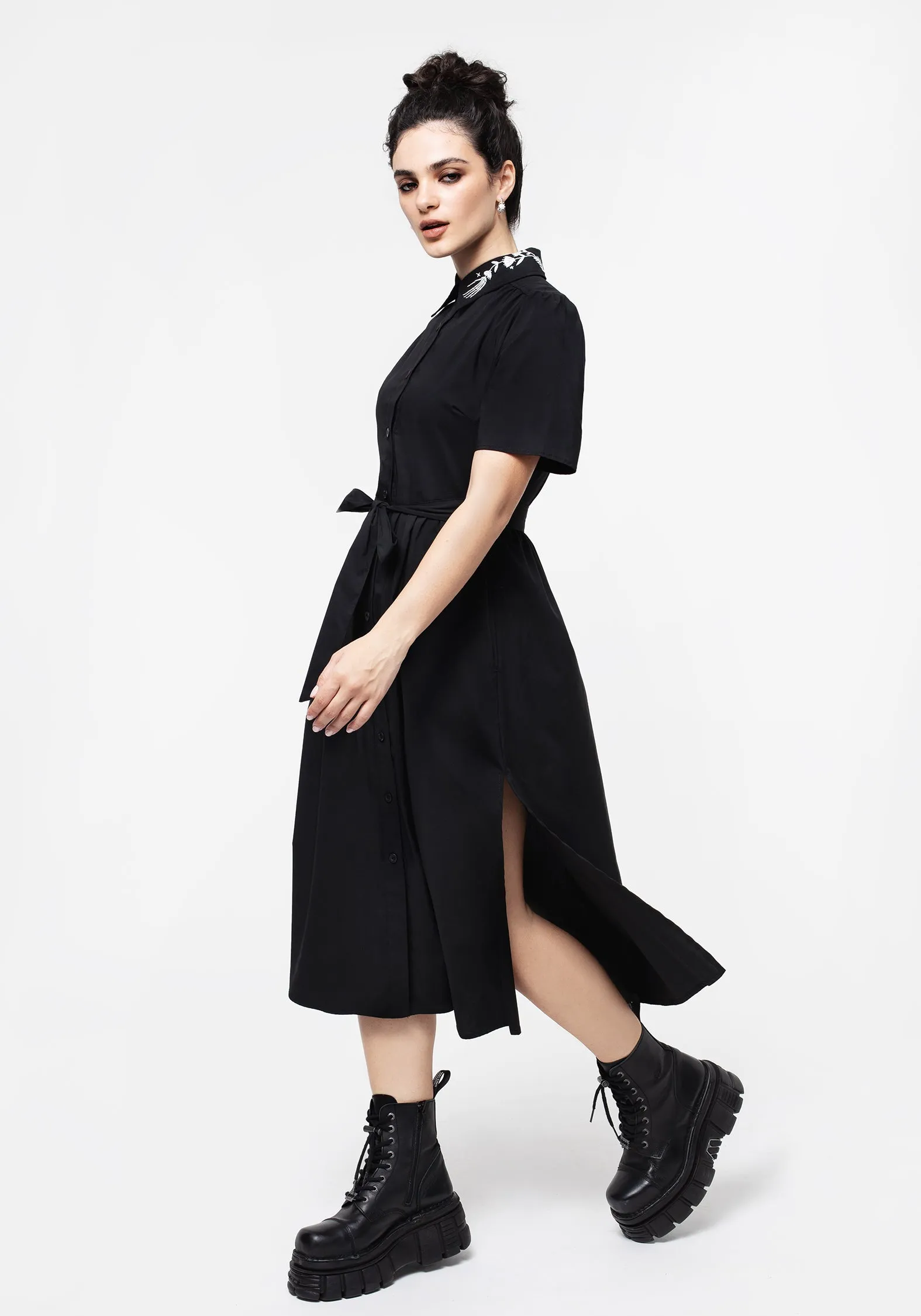 Tempora Embroidered Midi Shirt Dress