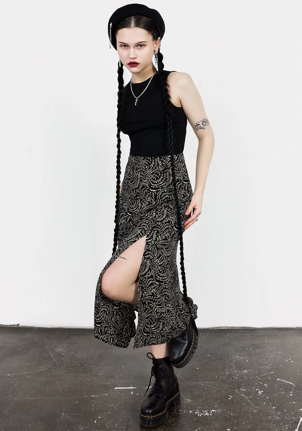 Tendril Split Midi Skirt