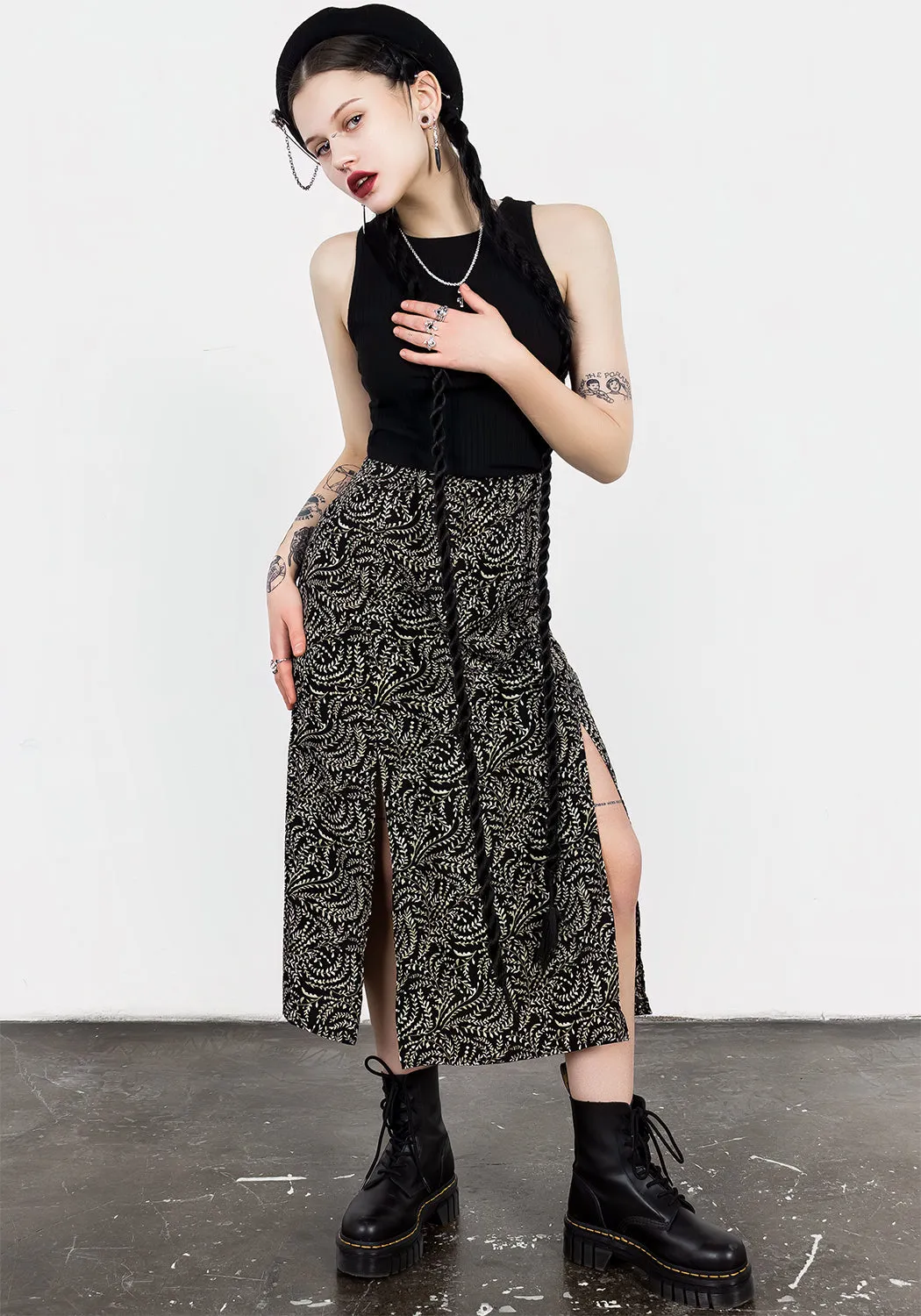 Tendril Split Midi Skirt