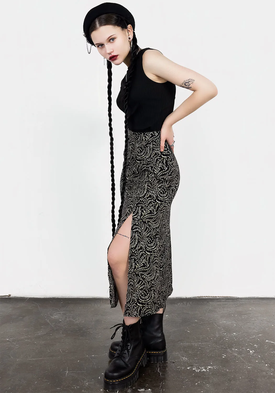 Tendril Split Midi Skirt