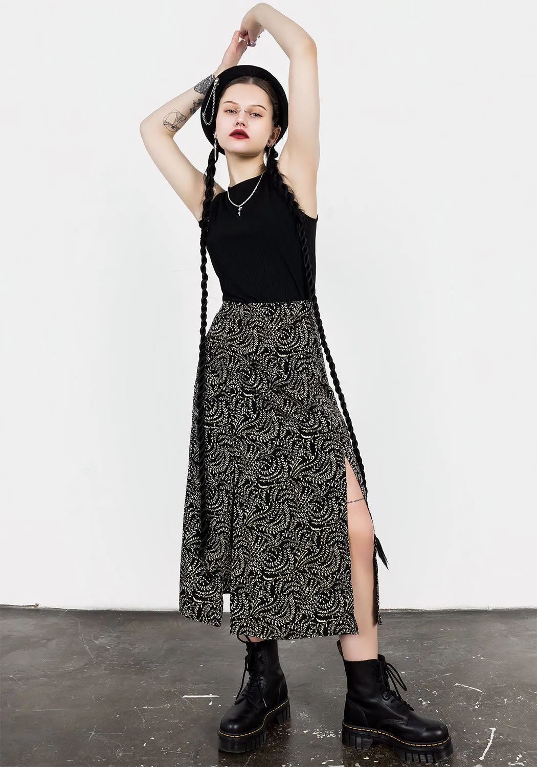 Tendril Split Midi Skirt