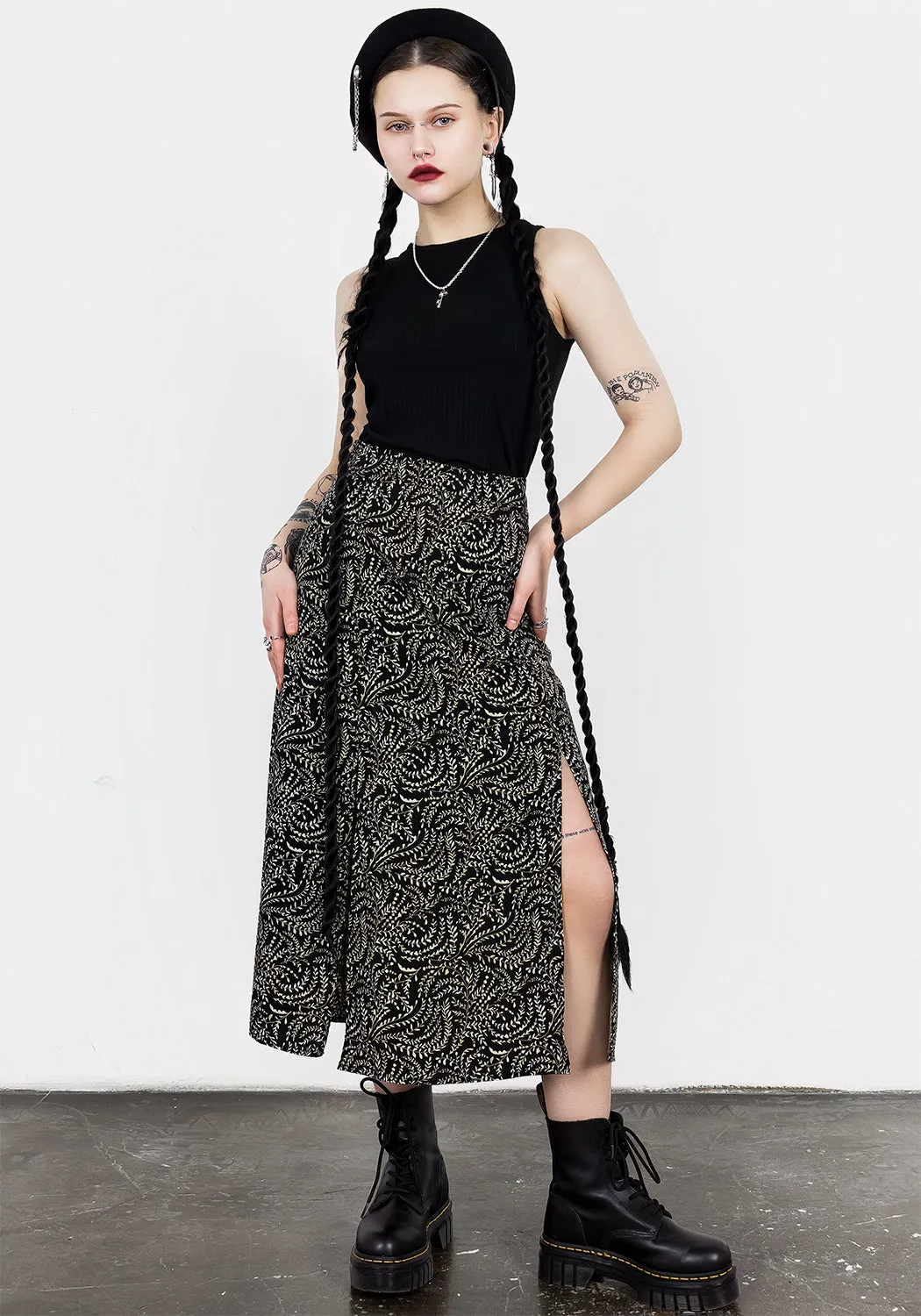 Tendril Split Midi Skirt