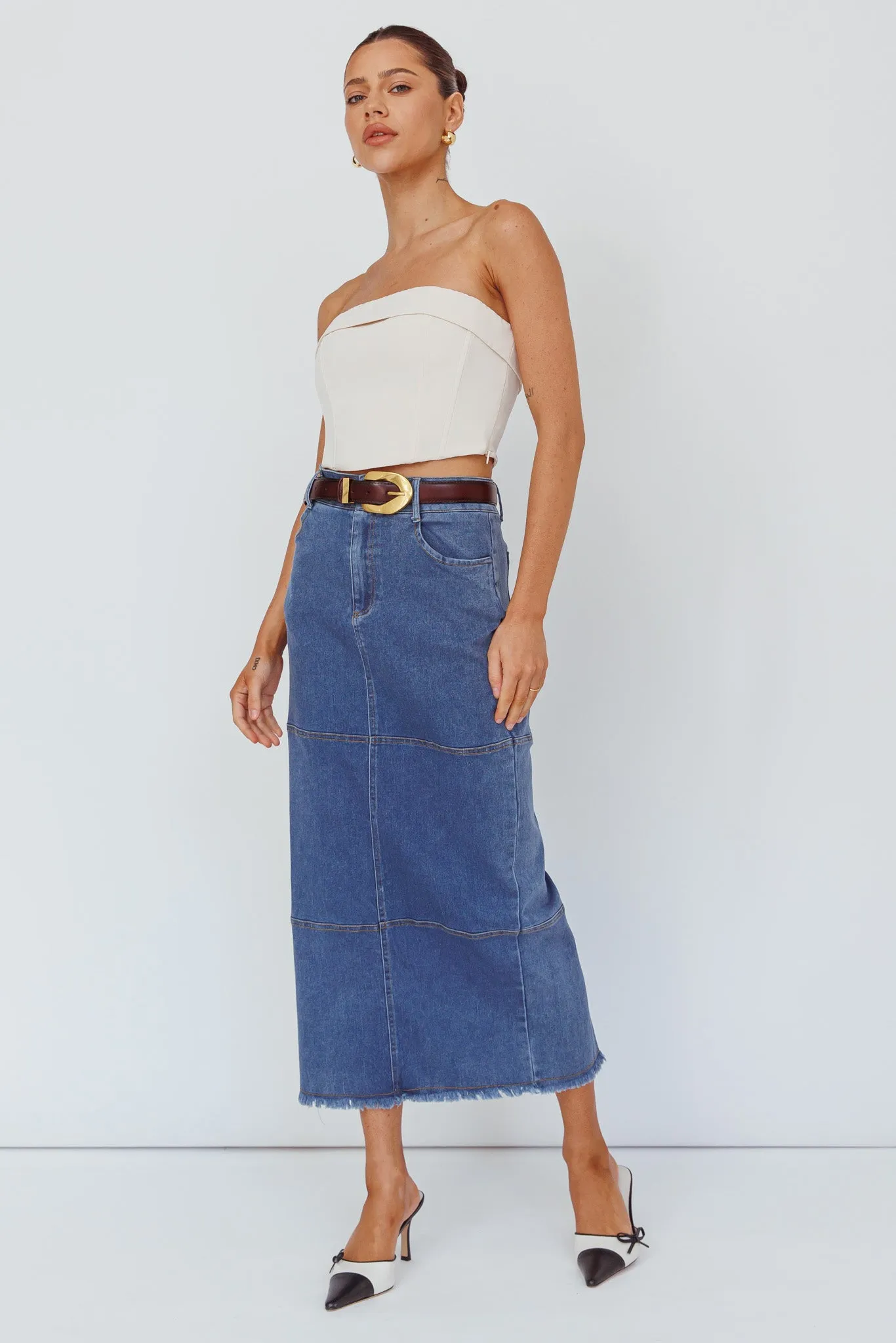Thalia Pocket Midi Skirt Dark Blue