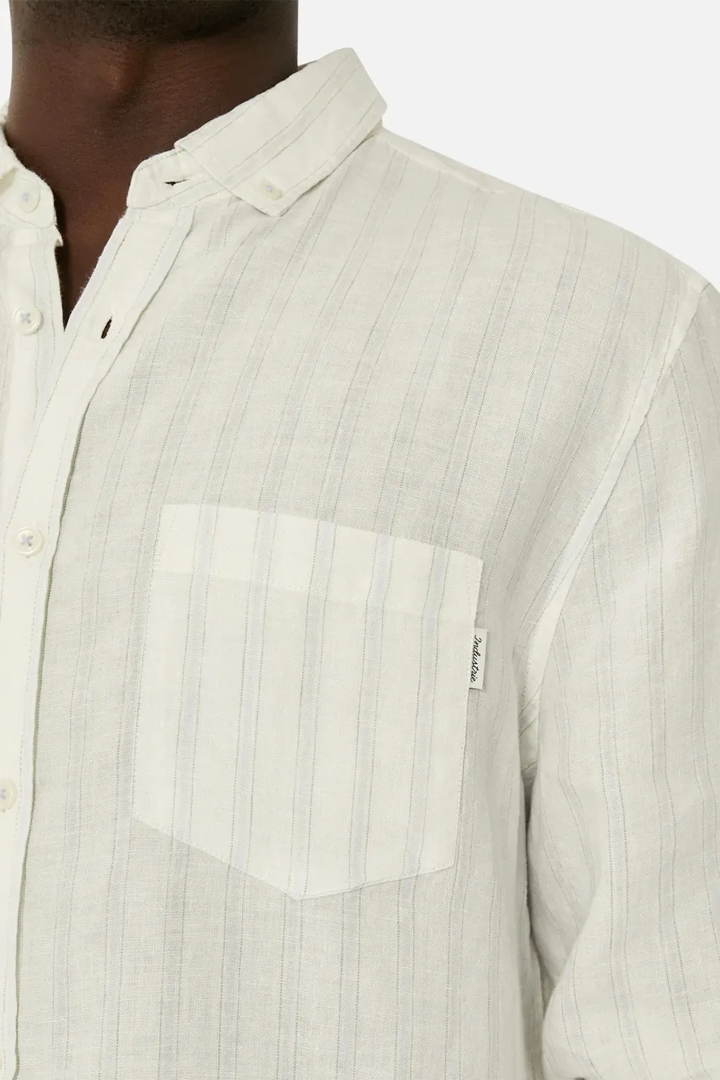 The Bilbao Linen Shirt - Stripe - Cream & Light Blue