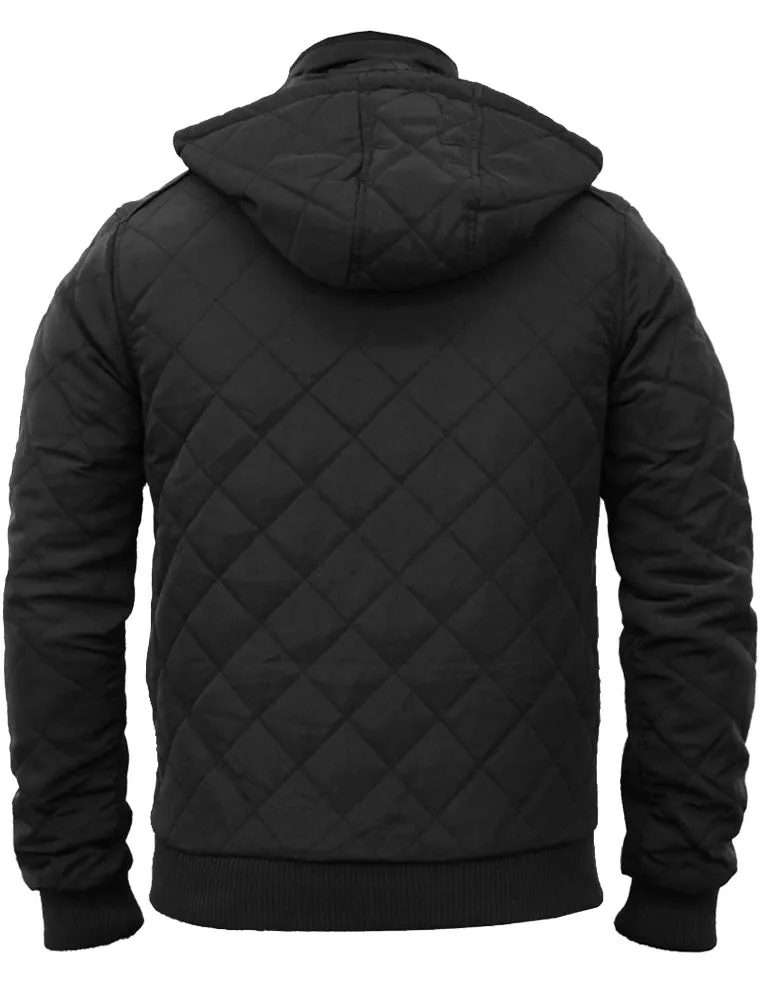 Tilsley Diamond Quilted Jacket with Detachable Hood in Black
