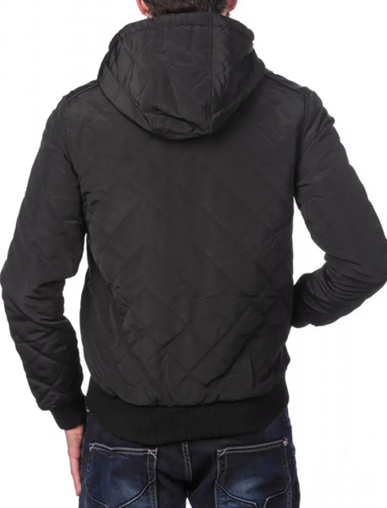 Tilsley Diamond Quilted Jacket with Detachable Hood in Black