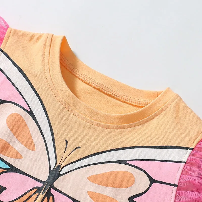 Toddler/Kid Girl's Butterfly Print Tee with Colorful Skirt