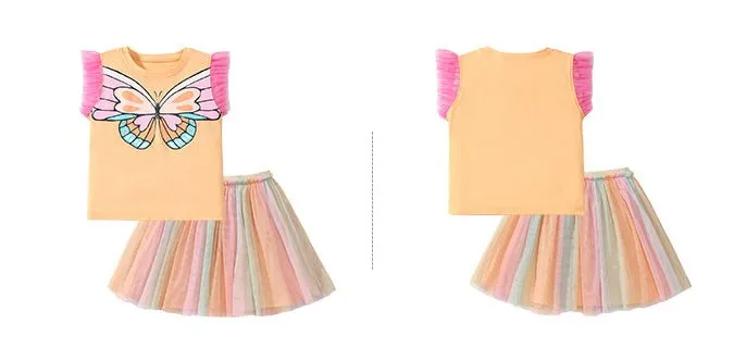 Toddler/Kid Girl's Butterfly Print Tee with Colorful Skirt