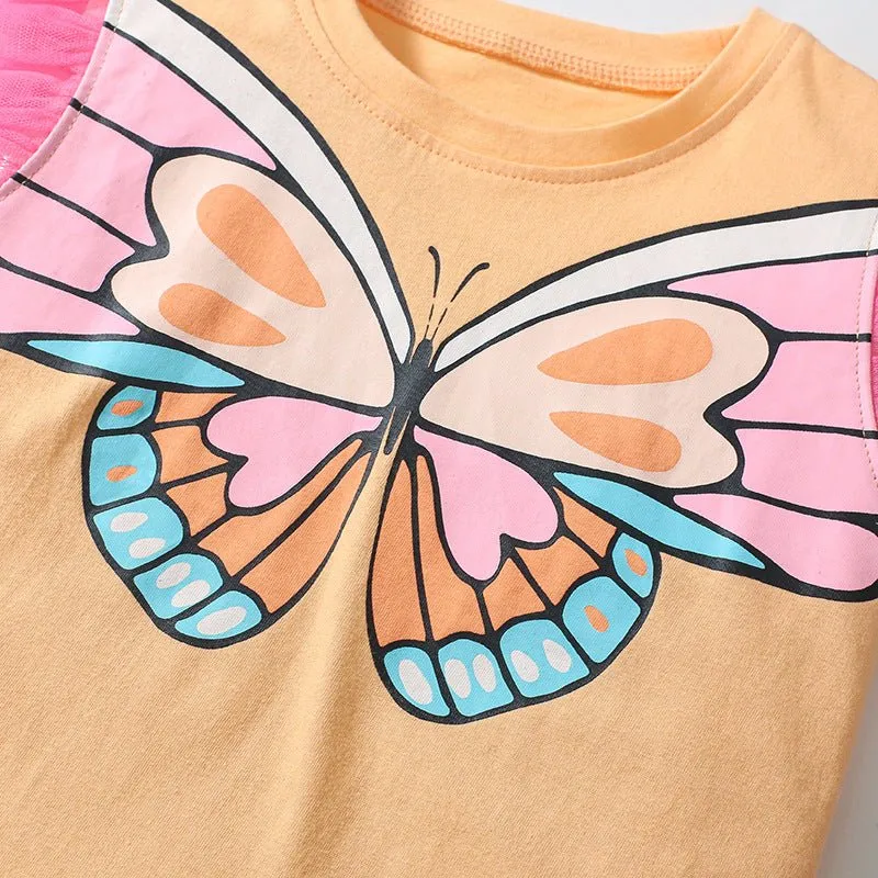 Toddler/Kid Girl's Butterfly Print Tee with Colorful Skirt