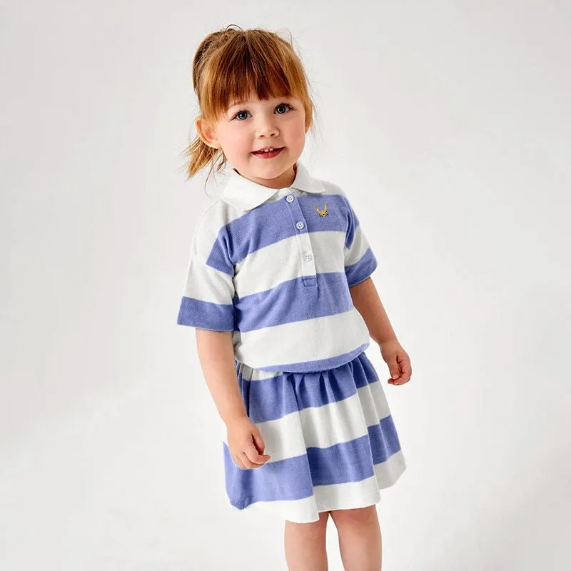 Toddler/Kid Girl's Short Sleeve Bunny Stripe Polo and Skirt Set