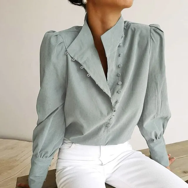 Turtleneck Blouse Shirt | Women Long Sleeve Blouse | White Blouse | White Lantern Sleeve Blouse | Women White Shirt | Women Casual Blouse
