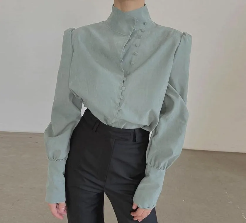 Turtleneck Blouse Shirt | Women Long Sleeve Blouse | White Blouse | White Lantern Sleeve Blouse | Women White Shirt | Women Casual Blouse