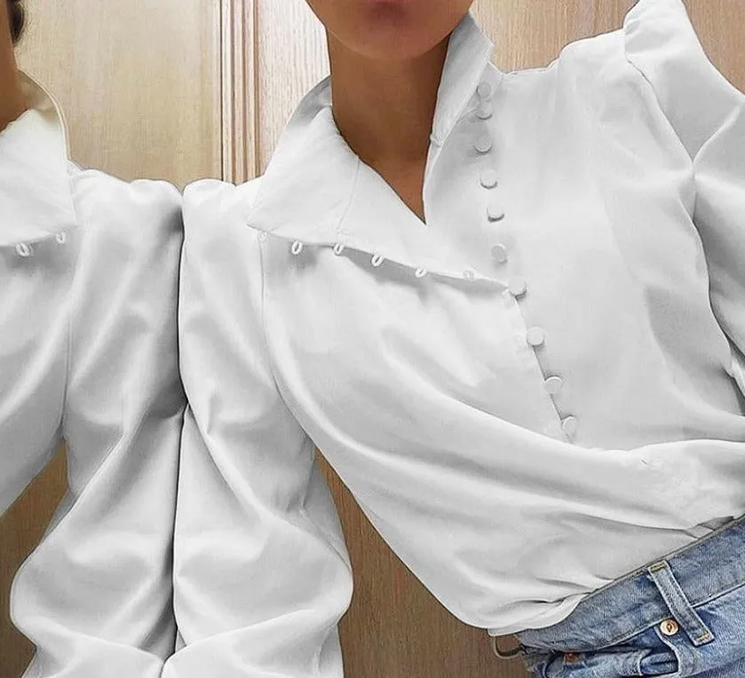 Turtleneck Blouse Shirt | Women Long Sleeve Blouse | White Blouse | White Lantern Sleeve Blouse | Women White Shirt | Women Casual Blouse