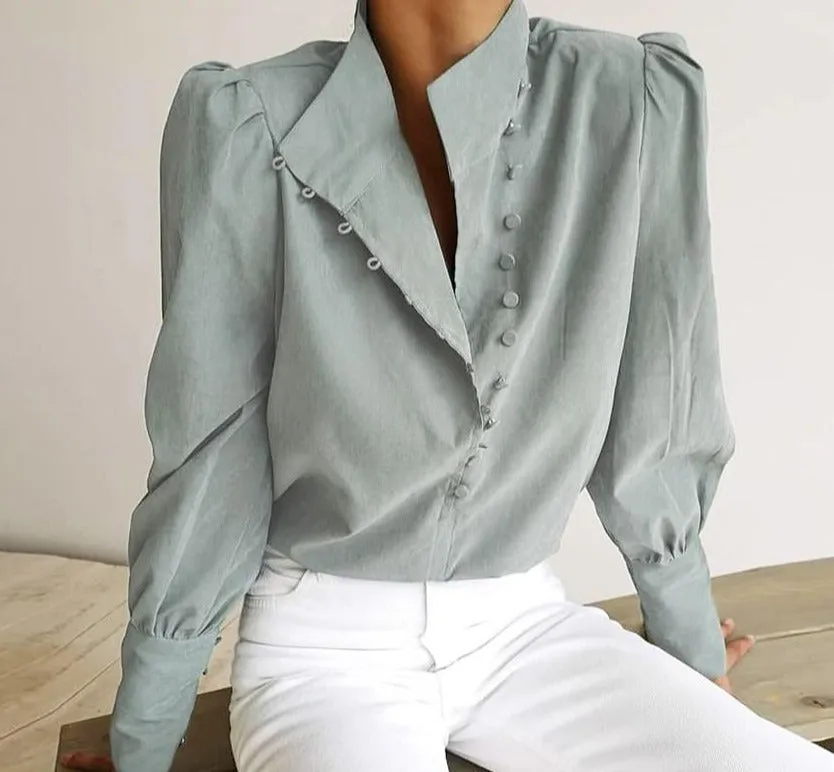 Turtleneck Blouse Shirt | Women Long Sleeve Blouse | White Blouse | White Lantern Sleeve Blouse | Women White Shirt | Women Casual Blouse