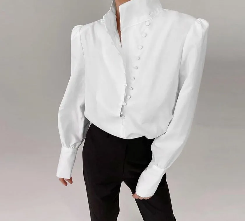 Turtleneck Blouse Shirt | Women Long Sleeve Blouse | White Blouse | White Lantern Sleeve Blouse | Women White Shirt | Women Casual Blouse