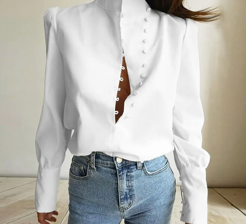 Turtleneck Blouse Shirt | Women Long Sleeve Blouse | White Blouse | White Lantern Sleeve Blouse | Women White Shirt | Women Casual Blouse