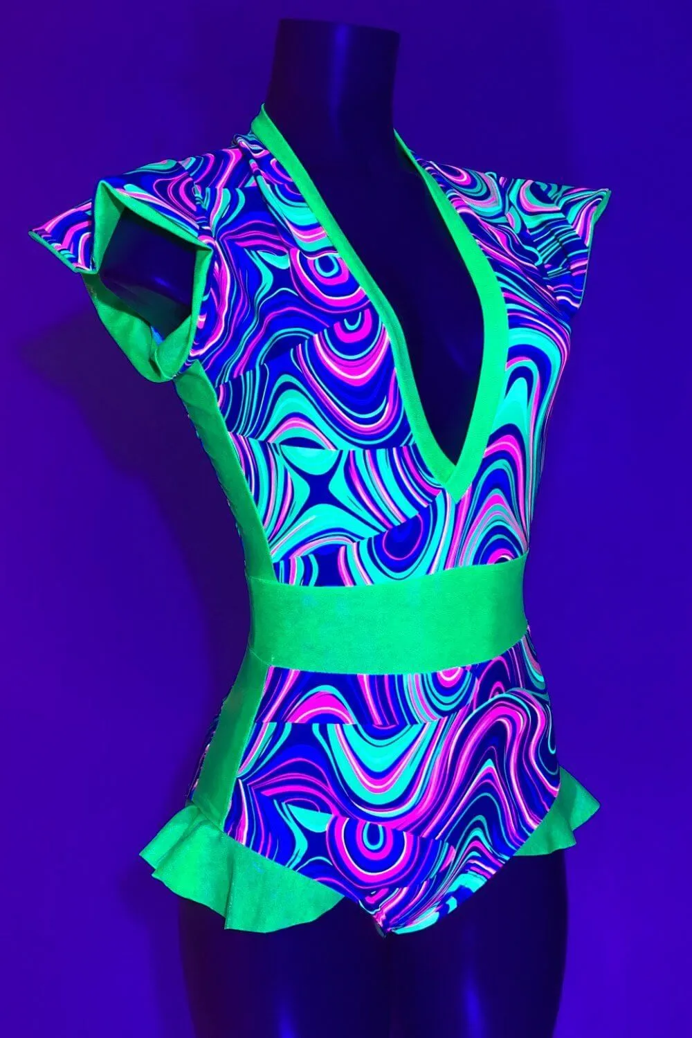 UV Glow Flip Sleeve Paneled Romper