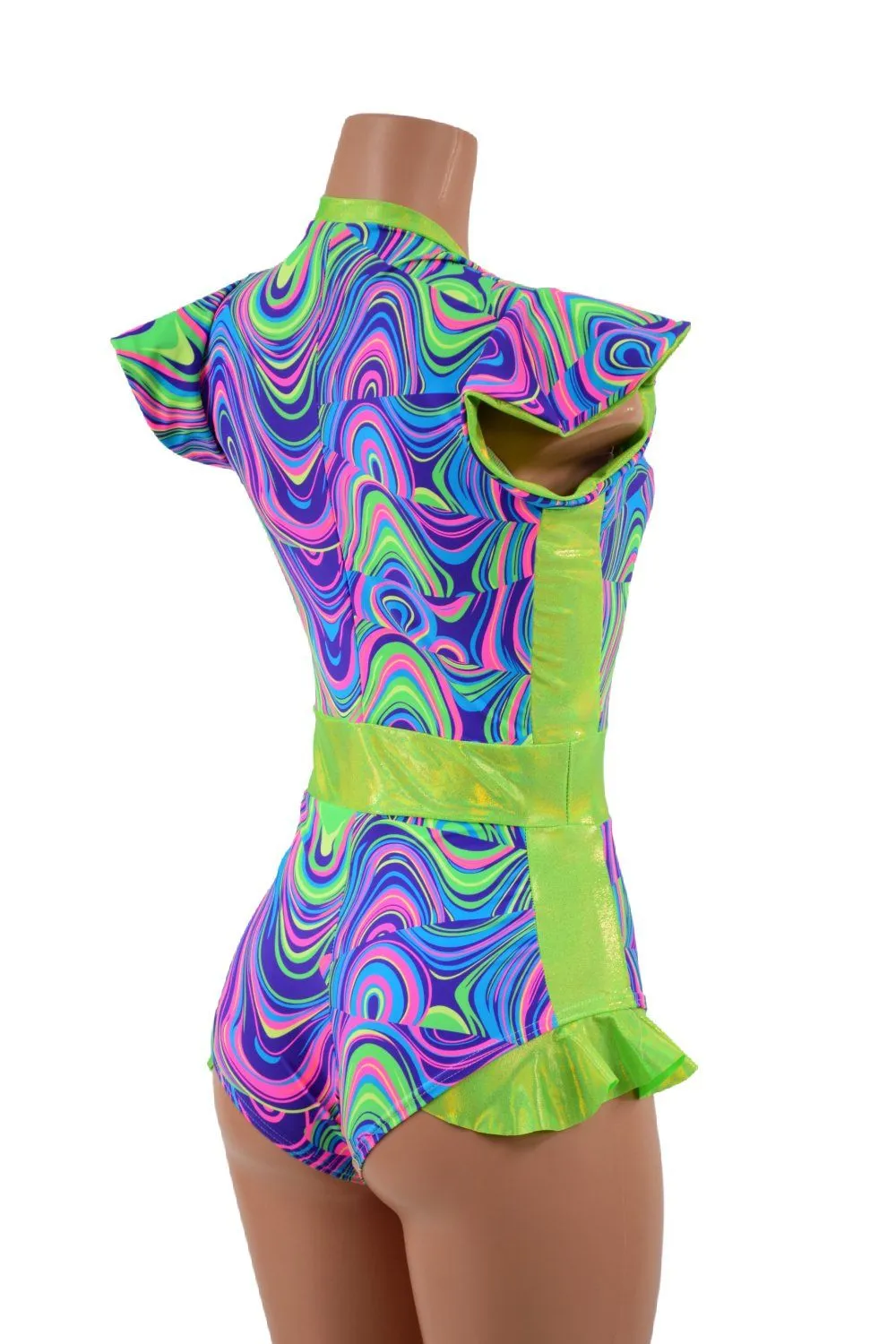 UV Glow Flip Sleeve Paneled Romper