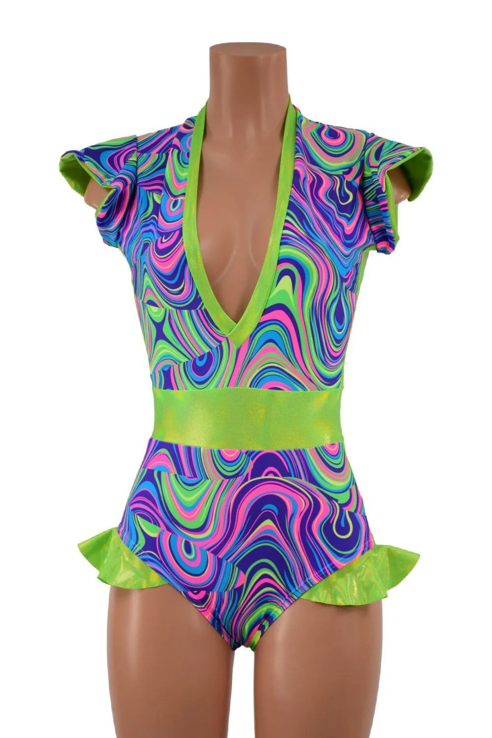UV Glow Flip Sleeve Paneled Romper