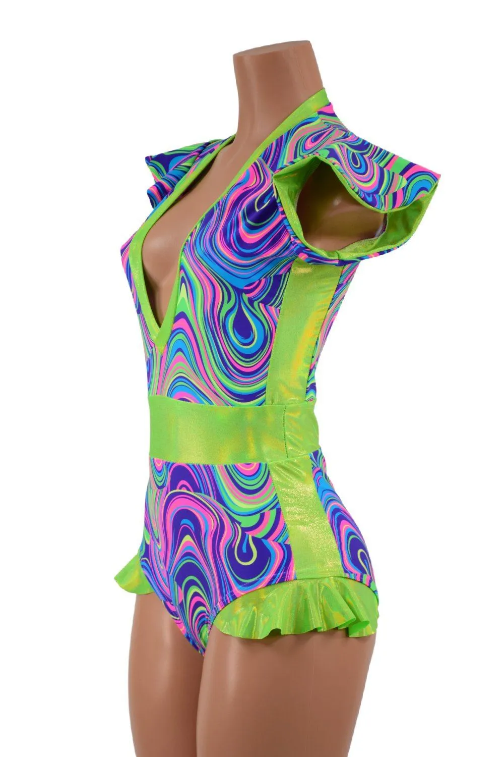 UV Glow Flip Sleeve Paneled Romper