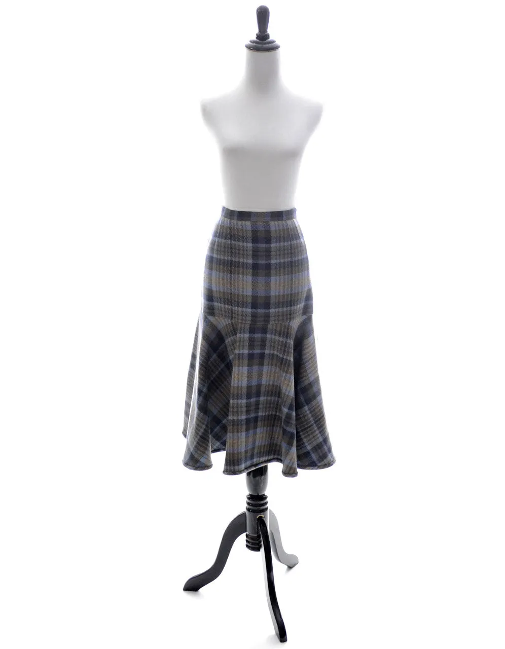 Valentino vintage skirt blue plaid fish tail in mint condition