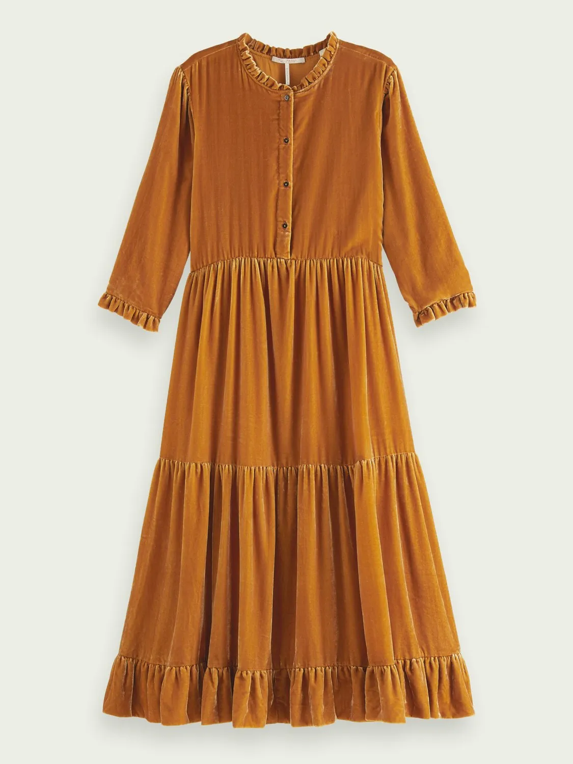 Velvet three-quarter sleeve midi-dress in Wild Honey