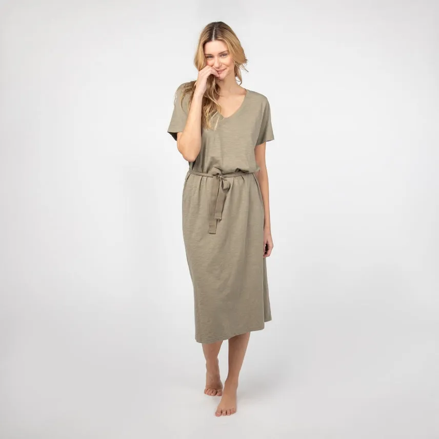 Veraluna Organic Cotton Salina Olive Midi Jersey Dress