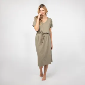 Veraluna Organic Cotton Salina Olive Midi Jersey Dress
