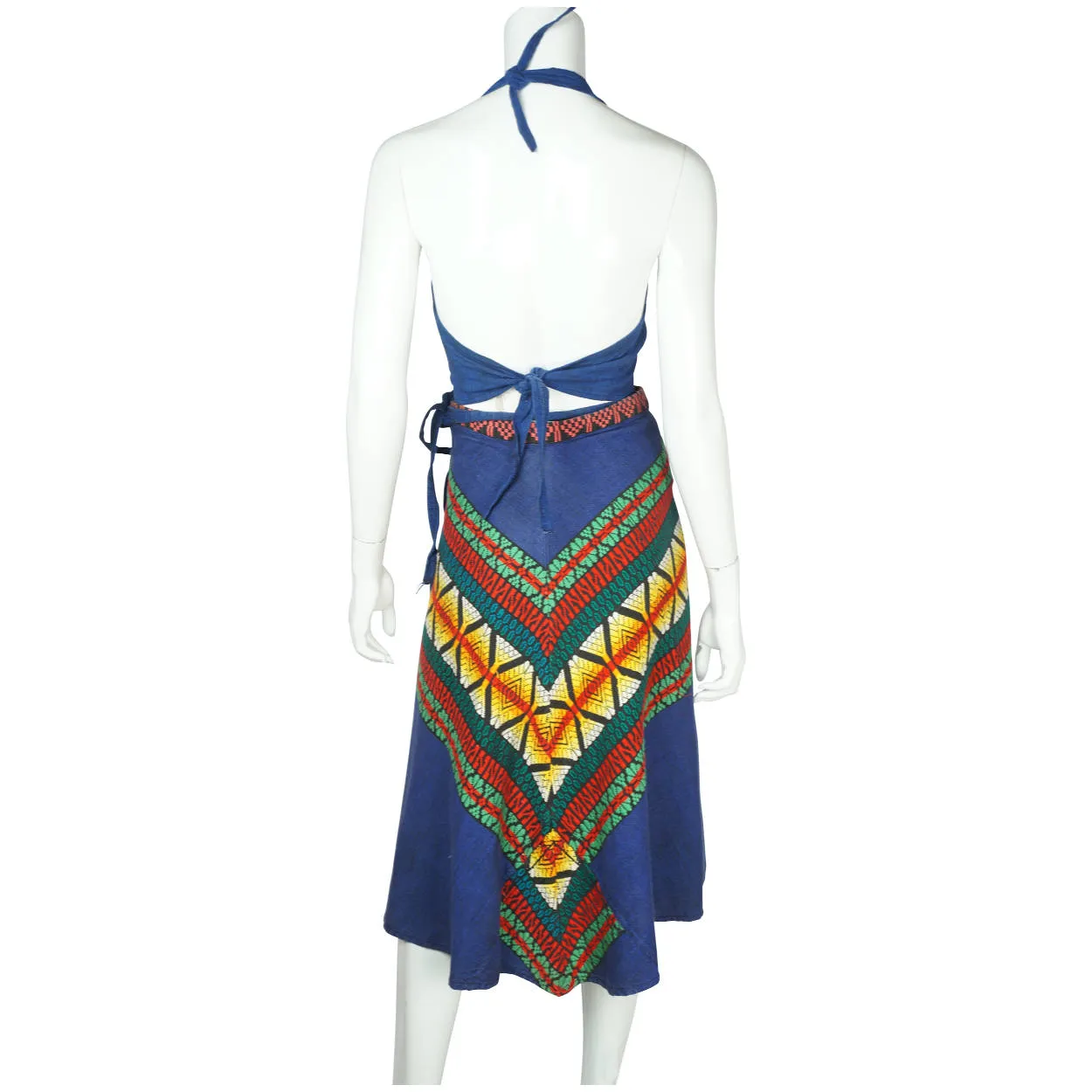 Vintage 1970s Halter Top & Skirt Set Guatemalan Woven Embroidery Cotton Linen M