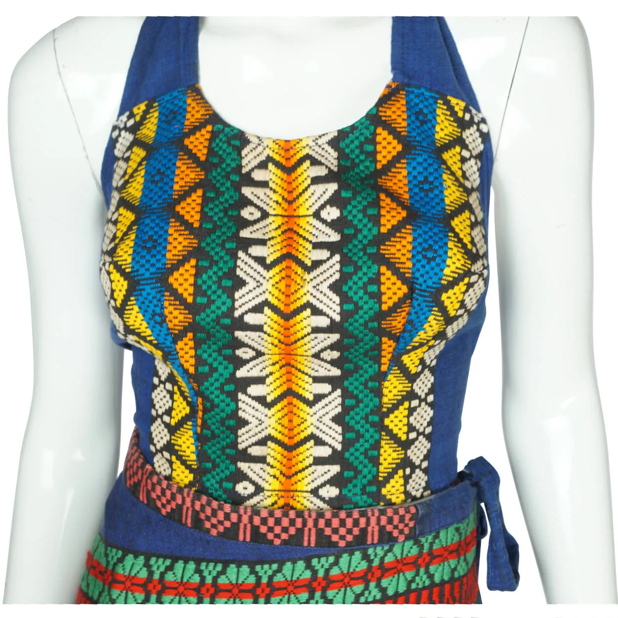 Vintage 1970s Halter Top & Skirt Set Guatemalan Woven Embroidery Cotton Linen M