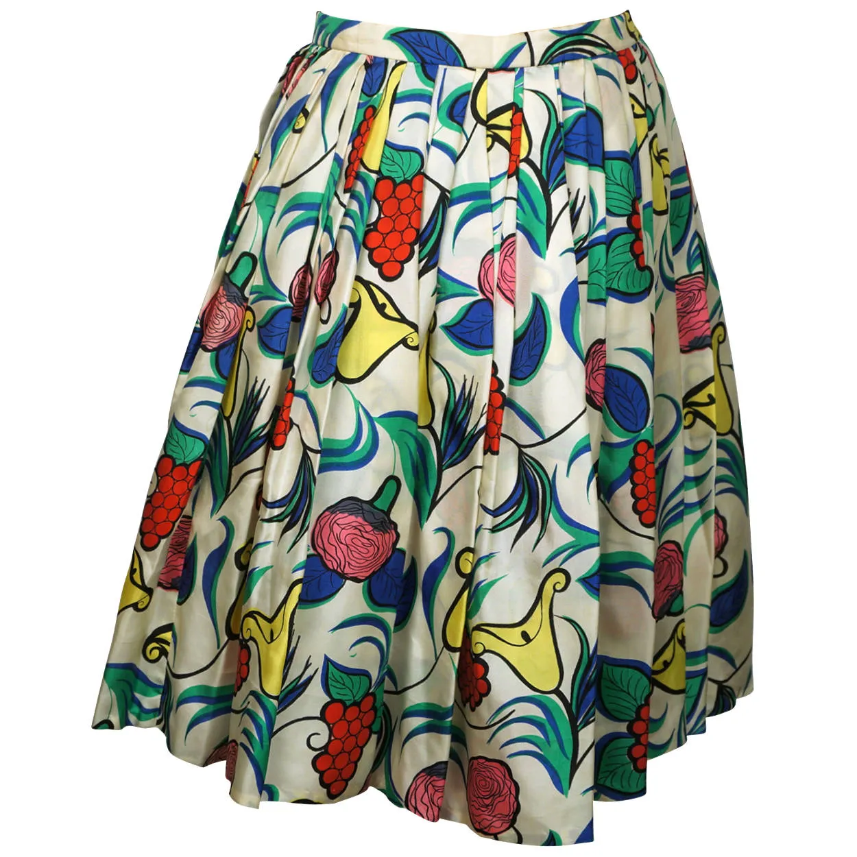 Vintage Early 1960s Floral Printed Silk Skirt Saks Fifth Avenue New York Sz XS S