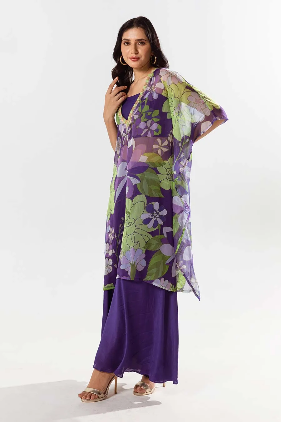 Voilet Printed Kaftan Set